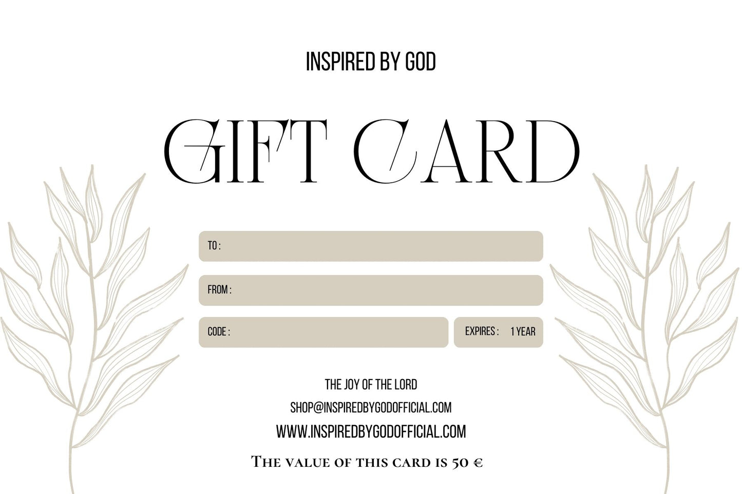 INSPIRED BY GOD GIFT CARD